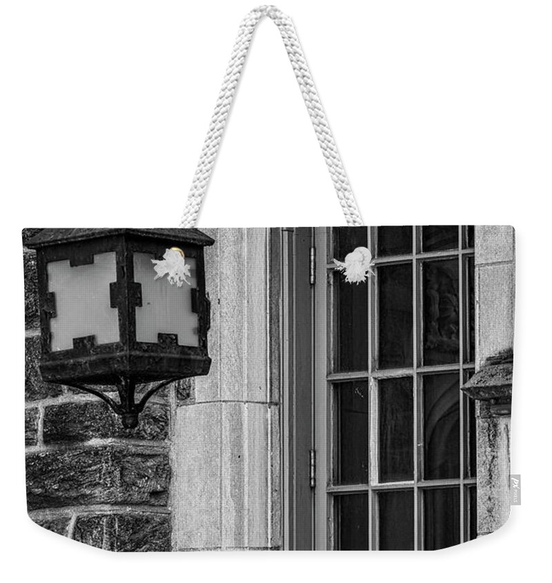 Princeton Weekender Tote Bag featuring the photograph Princeton University Window and Lamp #1 by Susan Candelario