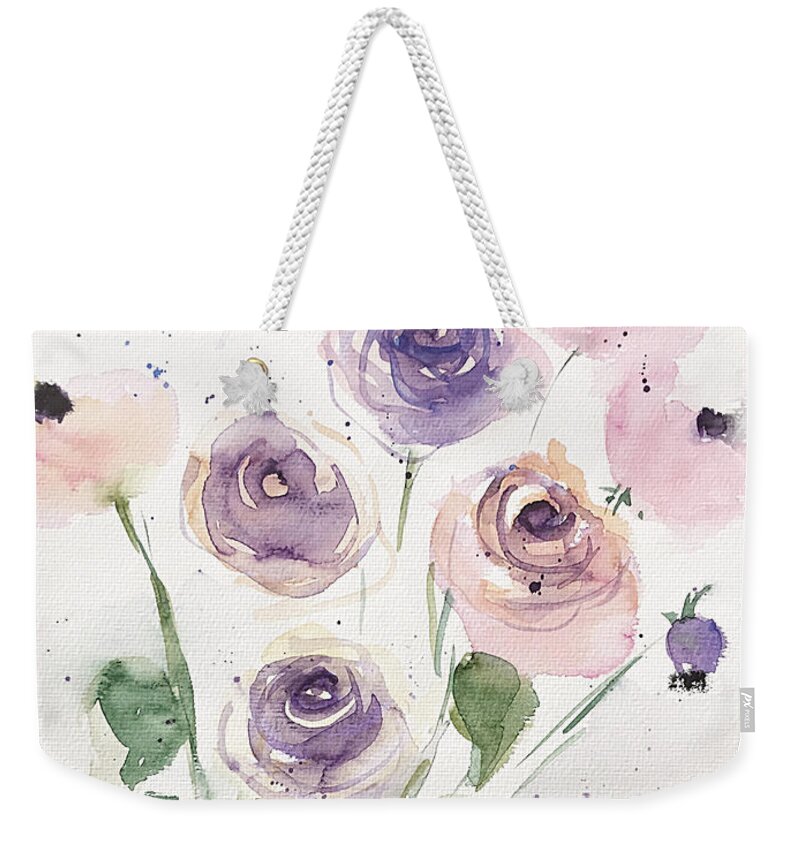 Purple Weekender Tote Bag featuring the painting Purple Flowers Art #1 by Britta Zehm