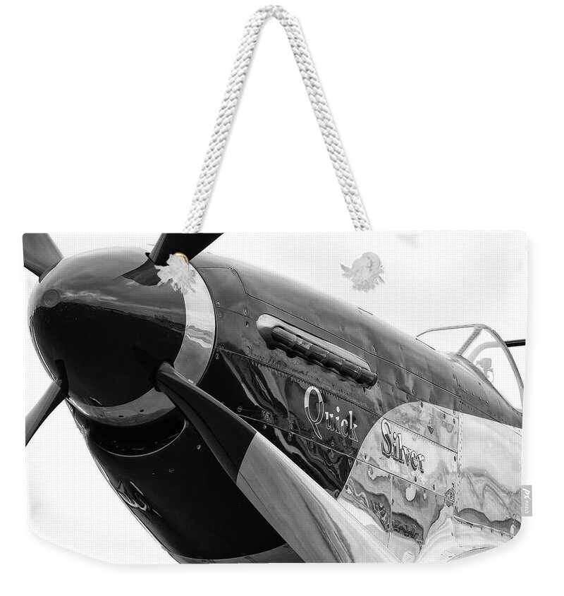 P51 Weekender Tote Bag featuring the photograph Quick Silver in Black and White #2 by Chris Buff