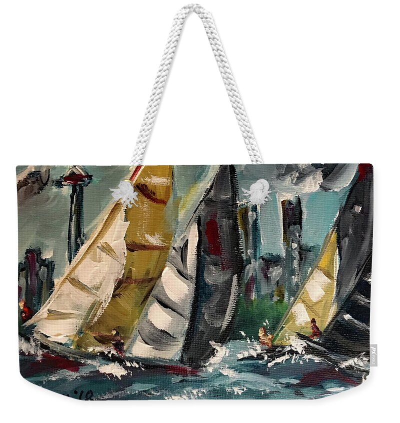 Harbor Weekender Tote Bag featuring the painting Racing Day by Roxy Rich