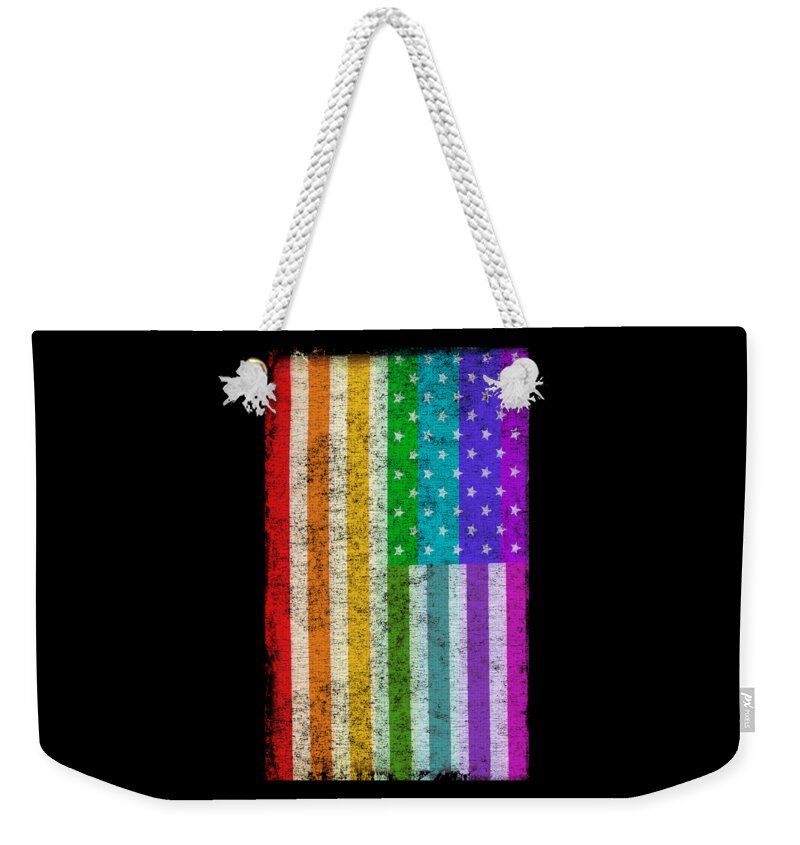 Cool Weekender Tote Bag featuring the digital art Rainbow Us Flag #1 by Flippin Sweet Gear
