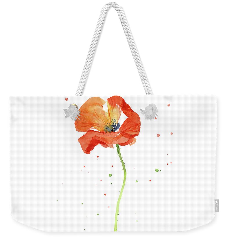 Poppy Painting Weekender Tote Bag featuring the painting Red Poppy Flower #2 by Olga Shvartsur