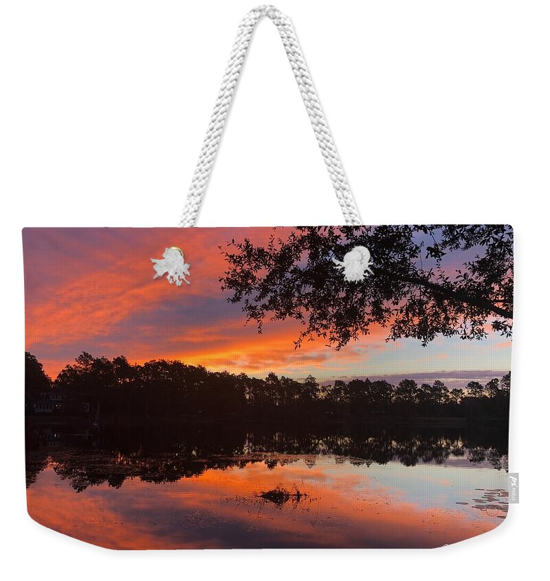 Sunrise Weekender Tote Bag featuring the photograph Red Sky In Morning #1 by Elizabeth Harllee