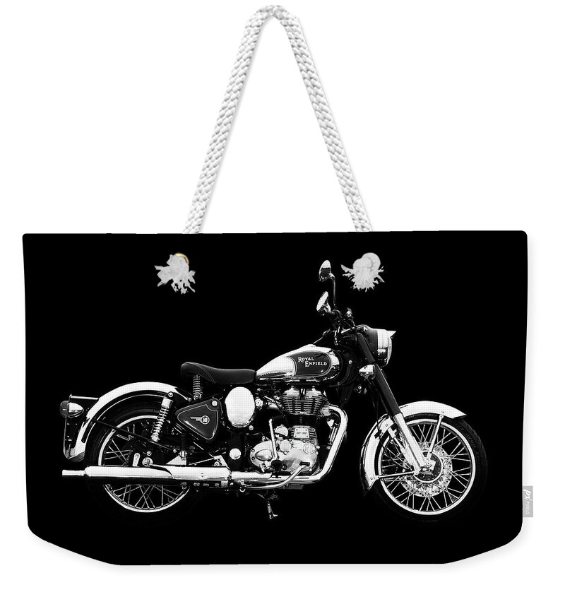 Royal Enfield Weekender Tote Bag featuring the mixed media Royal Enfield Classic Chrome by Smart Aviation