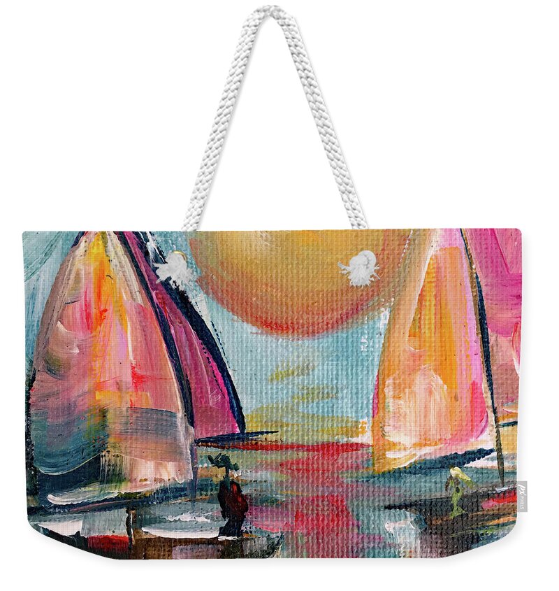 Harbor Weekender Tote Bag featuring the painting Sail away with me by Roxy Rich