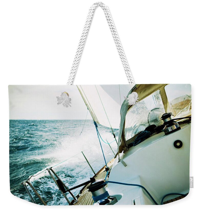 Curve Weekender Tote Bag featuring the photograph Sailing In The Wind With Sailboat #1 by Mbbirdy