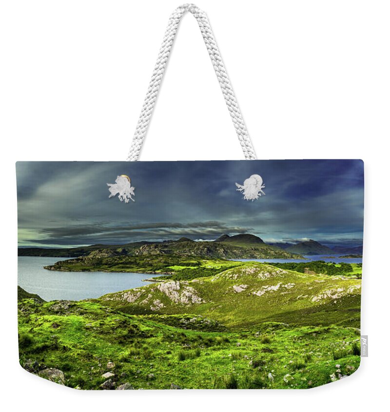 Agriculture Weekender Tote Bag featuring the photograph Scenic Coastal Landscape With Remote Village Around Loch Torridon And Loch Shieldaig In Scotland #1 by Andreas Berthold