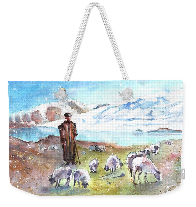 Travels Weekender Tote Bag featuring the painting Shepherd In The Atlas Mountains #1 by Miki De Goodaboom