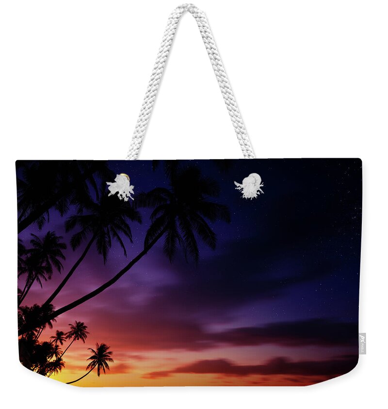 Scenics Weekender Tote Bag featuring the photograph Silhouettes Of Palm Trees On Sunset #1 by Sankai
