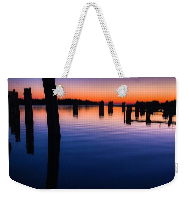 Pilings Weekender Tote Bag featuring the photograph Silver Lake Sunset 2010-10 23 #1 by Jim Dollar