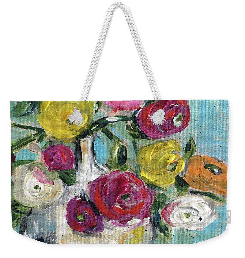 Ranunculas Weekender Tote Bag featuring the painting Smiling Ranunculas by Roxy Rich