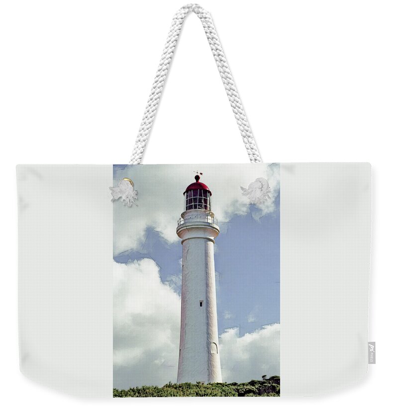  Landscape Weekender Tote Bag featuring the digital art Split Point Lighthouse by Dennis Lundell