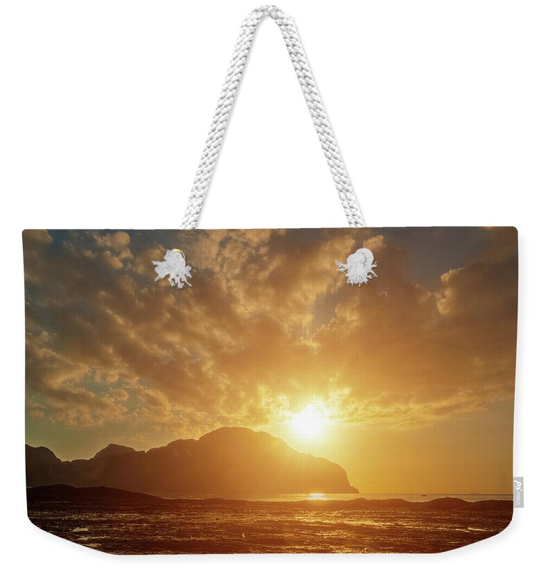 Water's Edge Weekender Tote Bag featuring the photograph Sunset In Phiphi Island, Thailand #1 by Moreiso