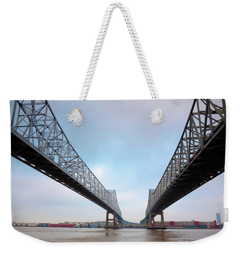 Two Objects Weekender Tote Bag featuring the photograph The Crescent City Connection In New #1 by Moreiso