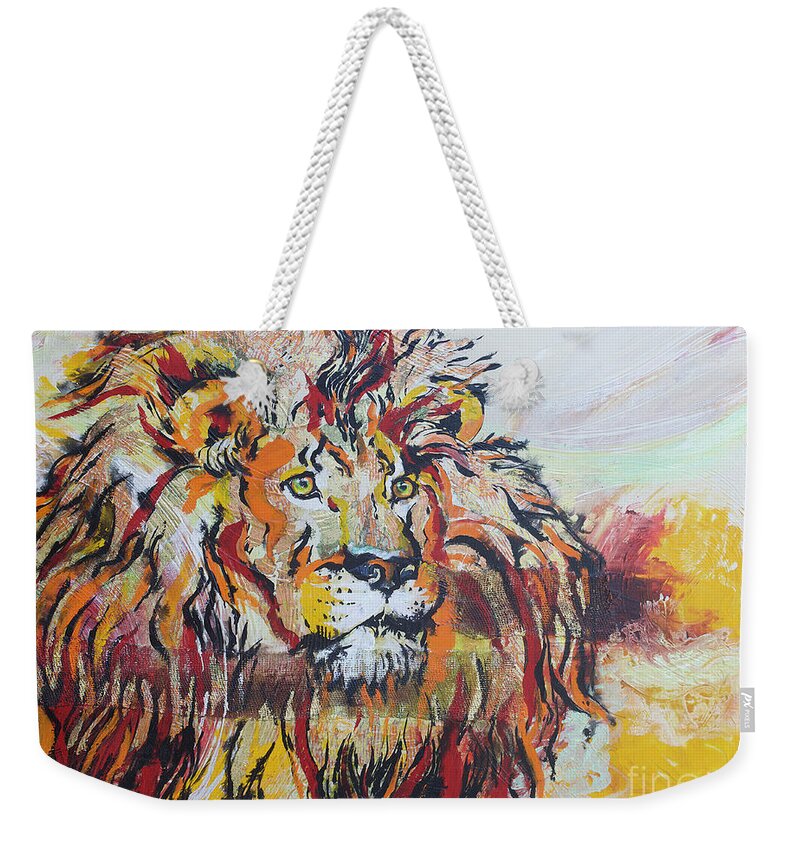 Lion Weekender Tote Bag featuring the painting The King by Jyotika Shroff