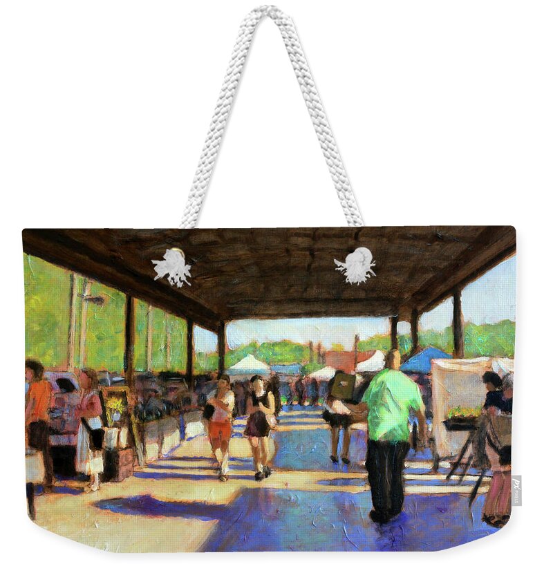 Hustle And Bustle Weekender Tote Bag featuring the painting The Market #1 by David Zimmerman