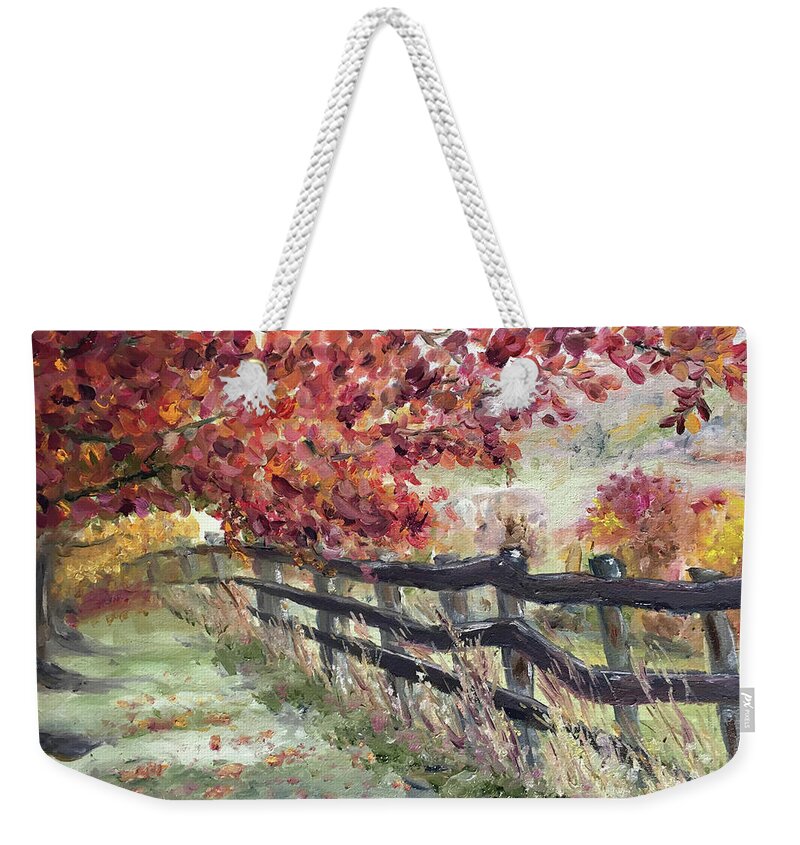 Fence Weekender Tote Bag featuring the painting The Rickety Fence by Roxy Rich