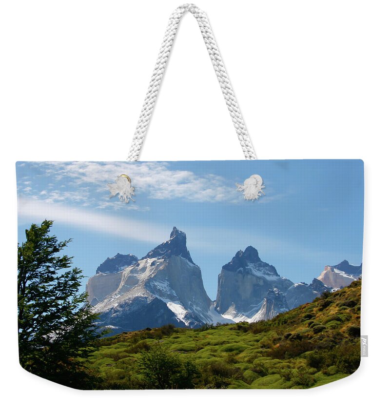 Majestic Weekender Tote Bag featuring the photograph Torres Del Paigne Mountains Chile #1 by Doug88888
