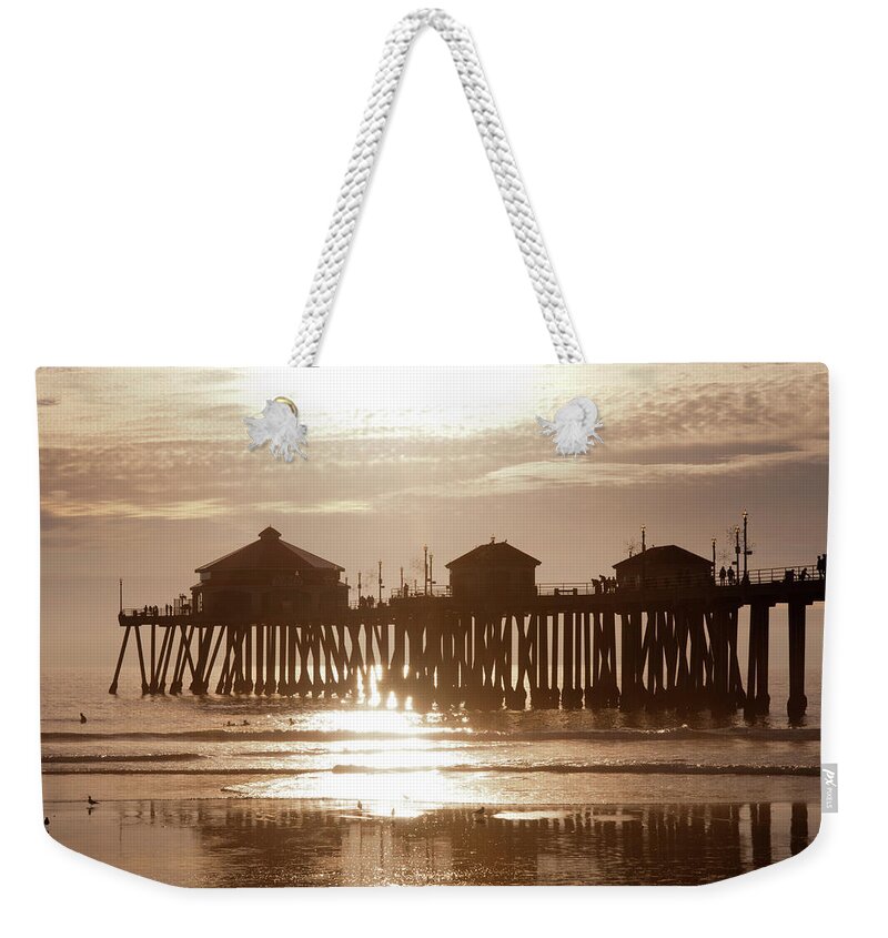 Built Structure Weekender Tote Bag featuring the photograph Usa, California, Huntington Beach Pier #1 by Sergio Pitamitz
