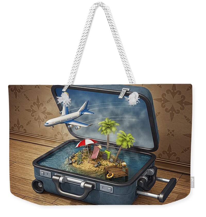 Tropical Tree Weekender Tote Bag featuring the photograph Vacation Island In Suitcase #1 by Pagadesign