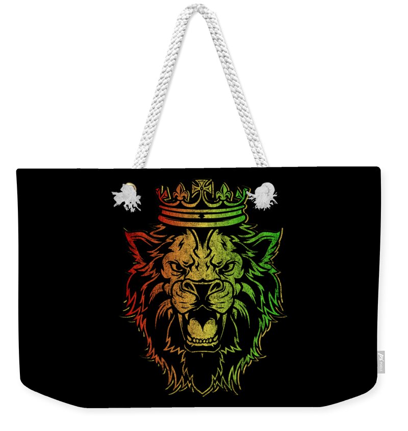 Rasta Weekender Tote Bag featuring the digital art Vintage Lion of Judah Rastafarian #1 by Flippin Sweet Gear