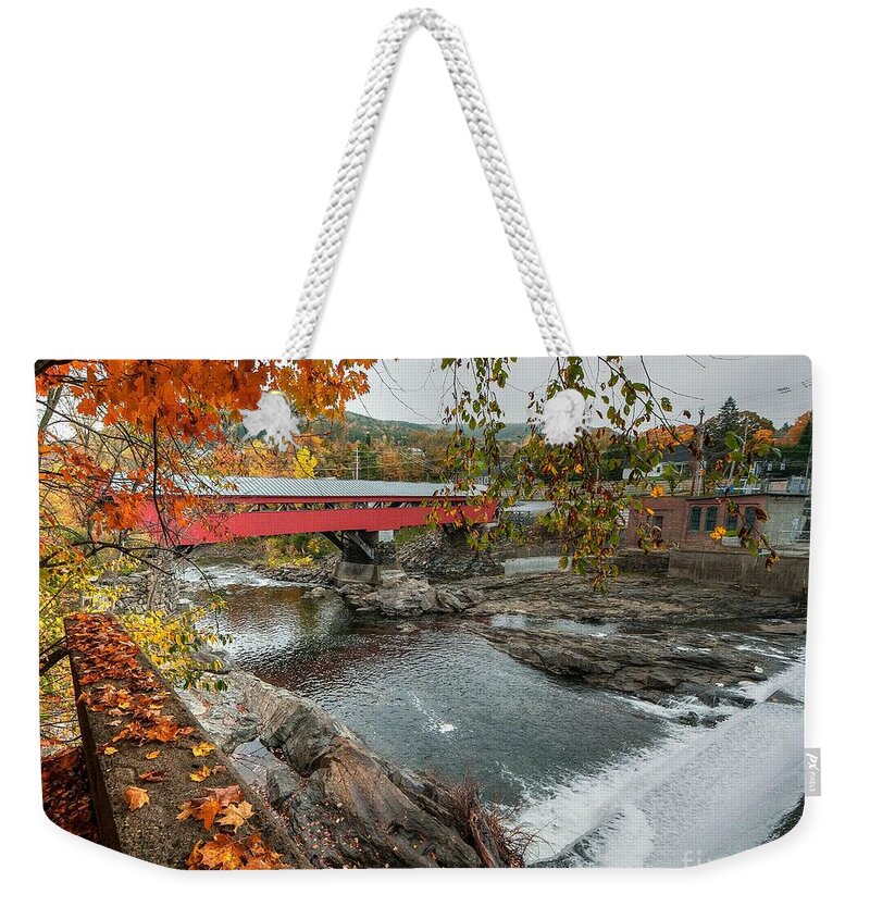 River Weekender Tote Bag featuring the photograph Water Over the Dam #1 by Steve Brown