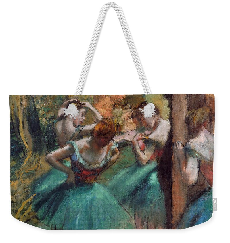 Dancers Weekender Tote Bag featuring the painting Dancers, Pink and Green by Edgar Degas