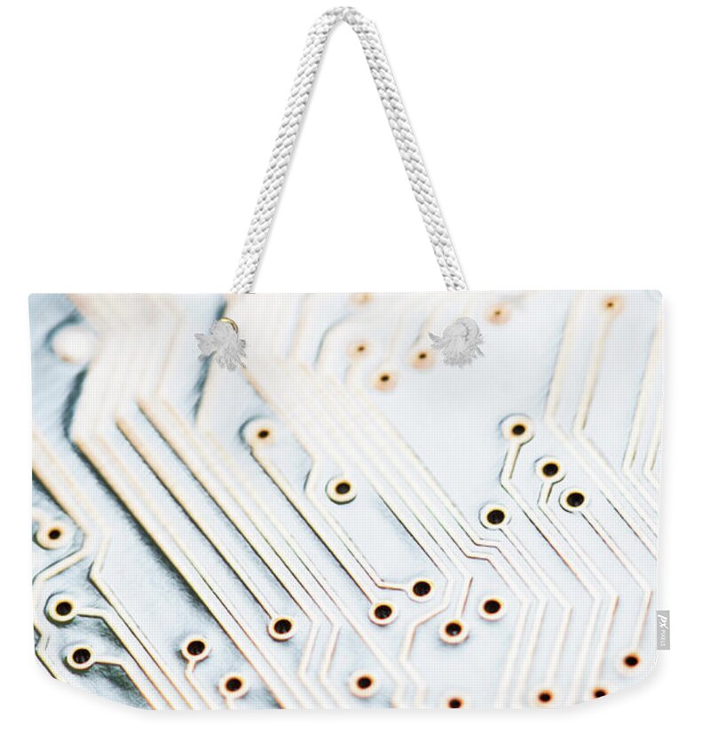 Electrical Component Weekender Tote Bag featuring the photograph Close-up Of A Circuit Board #11 by Nicholas Rigg