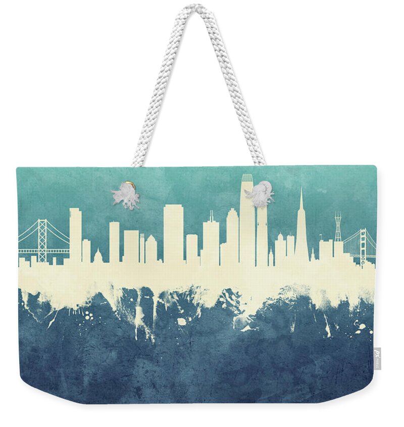 San Francisco Weekender Tote Bag featuring the digital art San Francisco California Skyline #9 by Michael Tompsett