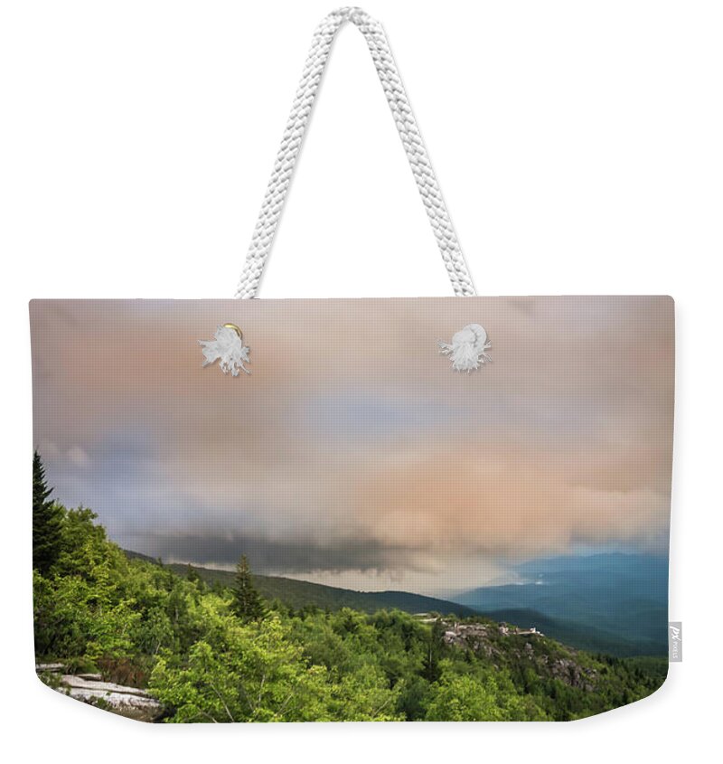 Light Weekender Tote Bag featuring the photograph Rough Ridge Overlook Viewing Area Off Blue Ridge Parkway Scenery #12 by Alex Grichenko