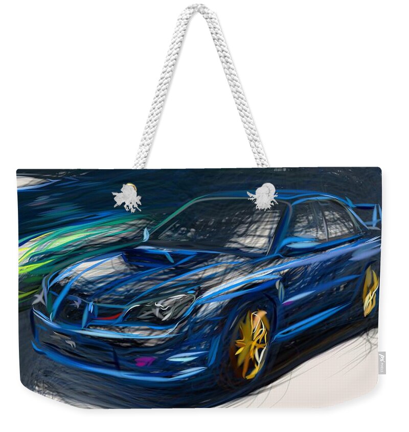 Subaru Weekender Tote Bag featuring the digital art Subaru Impreza WRX STI Draw #12 by CarsToon Concept