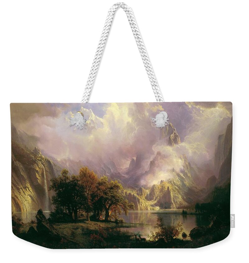 Albert Weekender Tote Bag featuring the painting Rocky Mountain Landscape by Albert Bierstadt