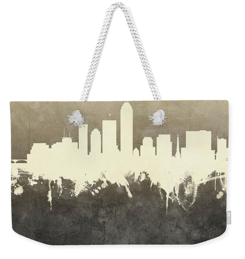 Indianapolis Weekender Tote Bag featuring the digital art Indianapolis Indiana Skyline by Michael Tompsett