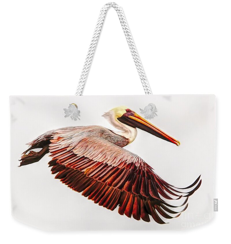 Pelicans Weekender Tote Bag featuring the photograph Pelican Wings #18 by Paulette Thomas