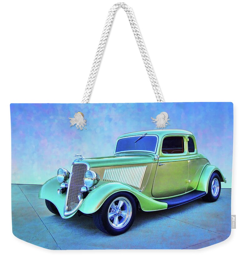 1934 Ford Green Weekender Tote Bag featuring the digital art 1934 Green Ford by Rick Wicker
