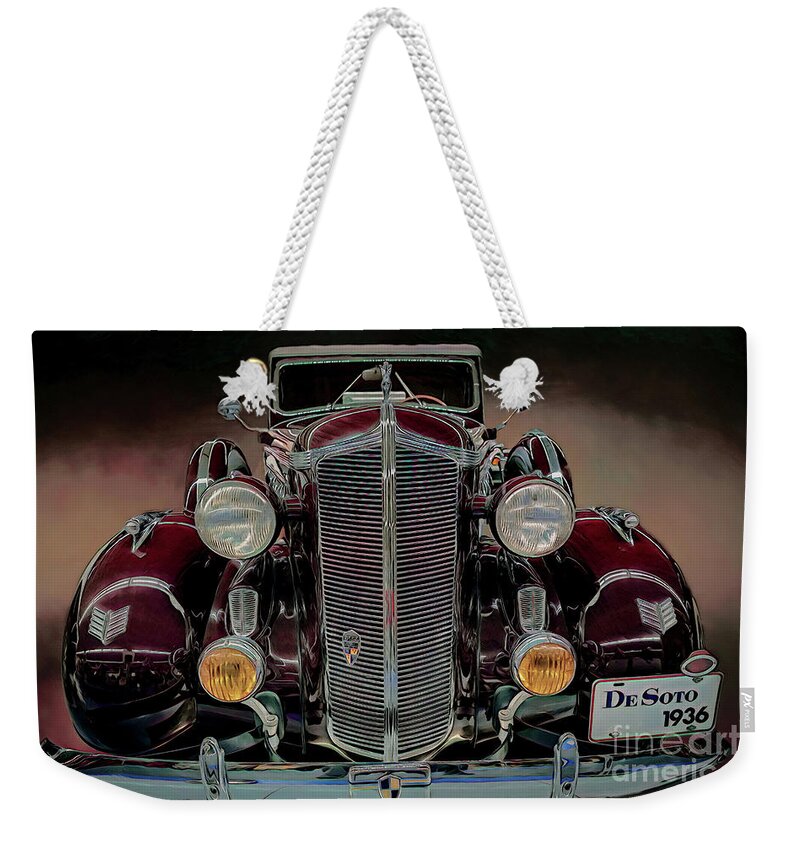 Cars Weekender Tote Bag featuring the mixed media 1936 DeSoto Artistry by DB Hayes