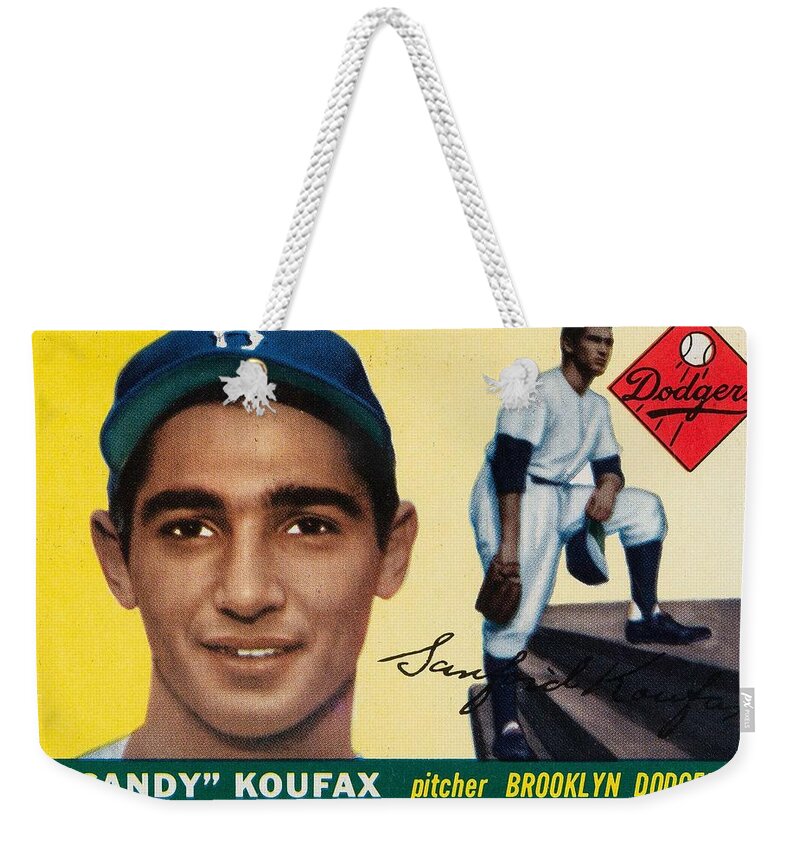 Background Weekender Tote Bag featuring the painting 1955 Topps Sandy Koufax by Celestial Images