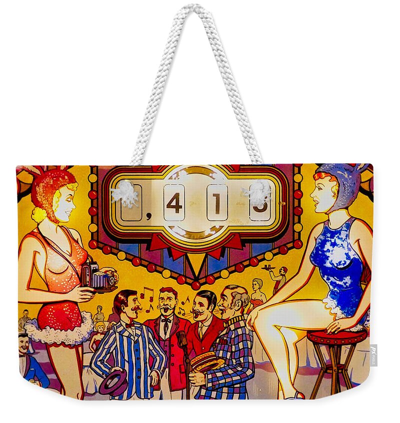 Color Photo Of 1963 Slick Chick Pinball Machine Weekender Tote Bag featuring the photograph 1963 Slick Chick Pinball Machine by Joan Reese
