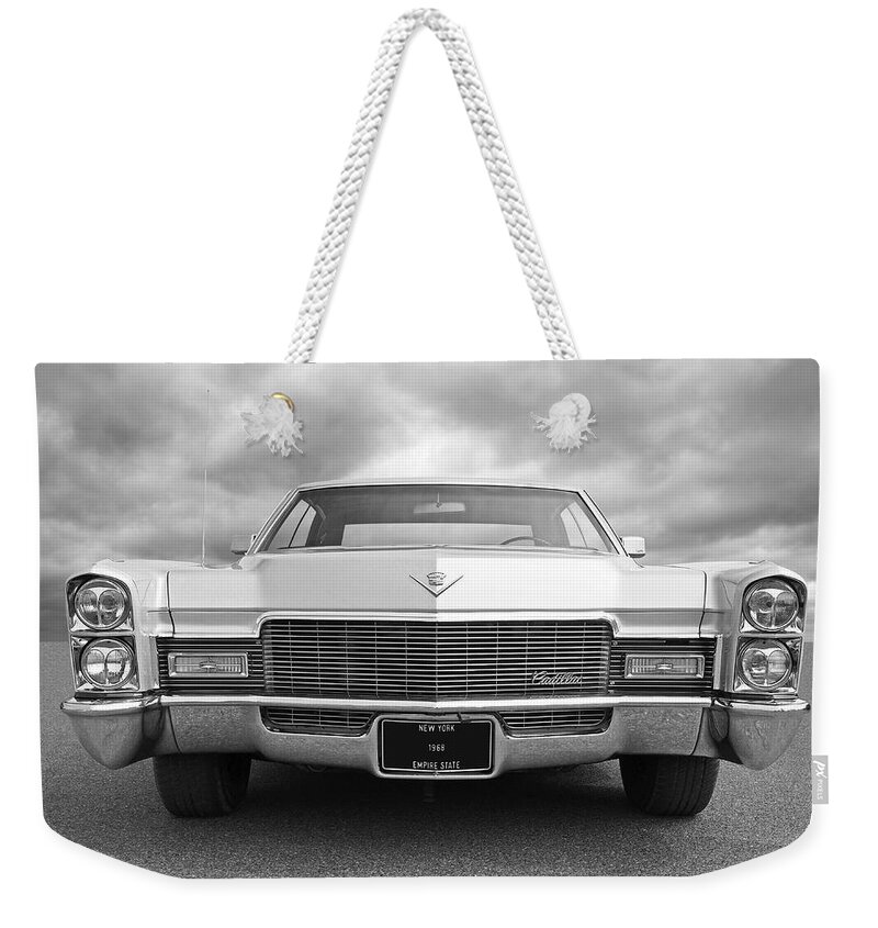 Cadillac Weekender Tote Bag featuring the photograph 1968 Cadillac Front by Gill Billington