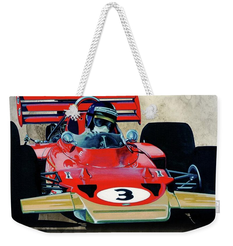 Art Weekender Tote Bag featuring the painting 1970 Lotus 72 by Simon Read