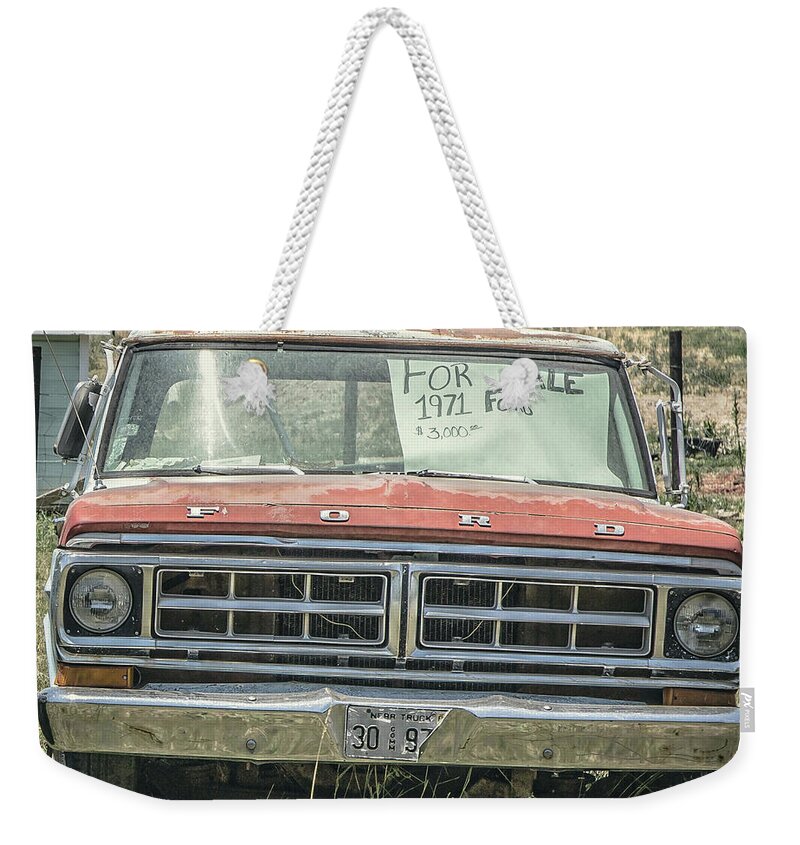 Ford Weekender Tote Bag featuring the photograph 1971 Ford Pickup Truck for Sale in Utah by Edward Fielding