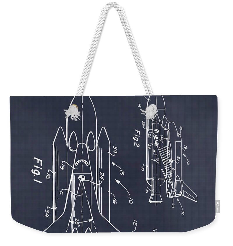 Space Shuttle Patent Print Weekender Tote Bag featuring the drawing 1975 NASA Space Shuttle Patent Print Blackboard by Greg Edwards