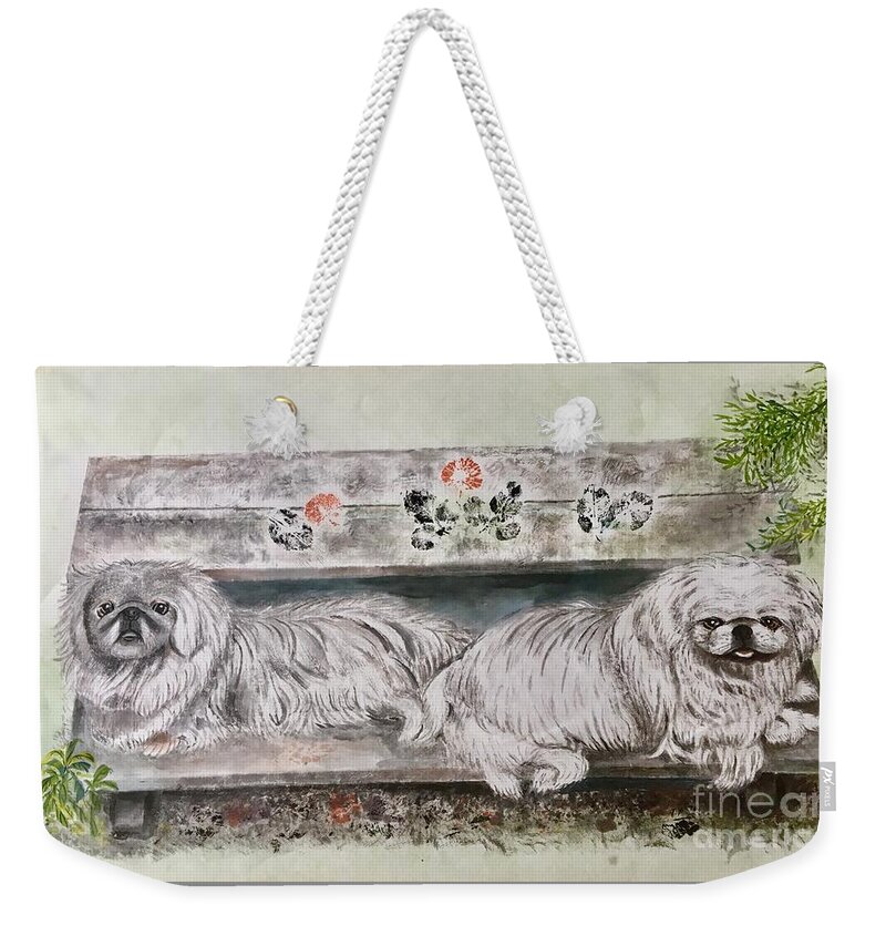 Pekes Dog Weekender Tote Bag featuring the painting Two Pekes Dogs by Carmen Lam