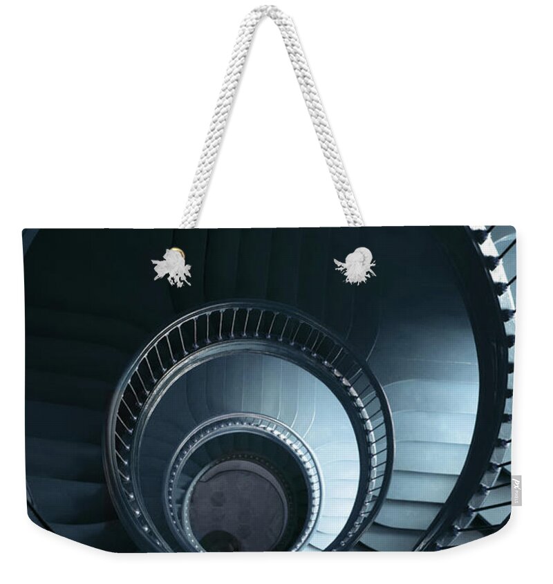 Architecture Weekender Tote Bag featuring the photograph Blue spiral staircase #2 by Jaroslaw Blaminsky