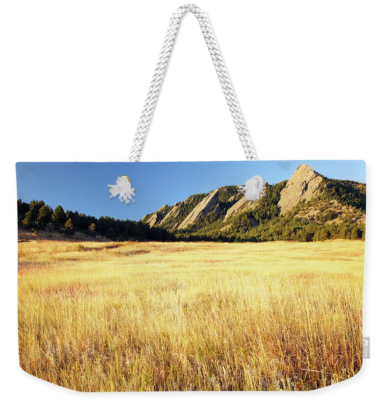 Scenics Weekender Tote Bag featuring the photograph Boulder Colorado Flatirons #2 by Beklaus