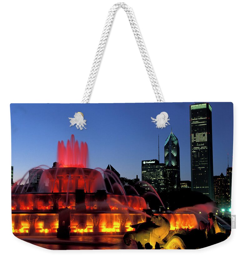 Estock Weekender Tote Bag featuring the digital art Buckingham Fountain, Chicago #2 by Heeb Photos