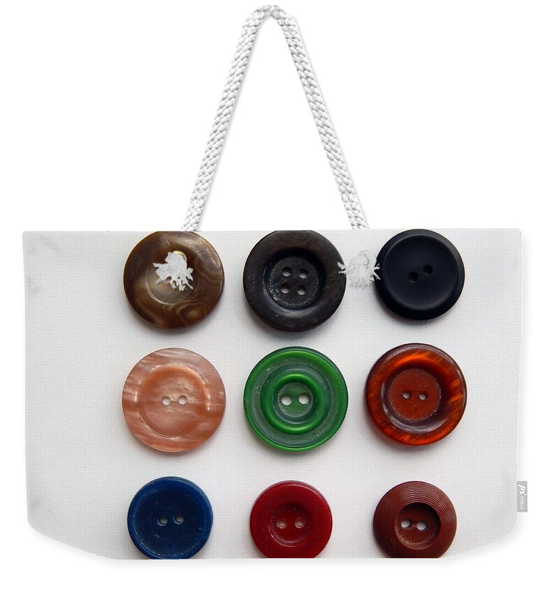 Buttons Weekender Tote Bag featuring the photograph Buttons in different compositions and sizes #2 by Oleg Prokopenko
