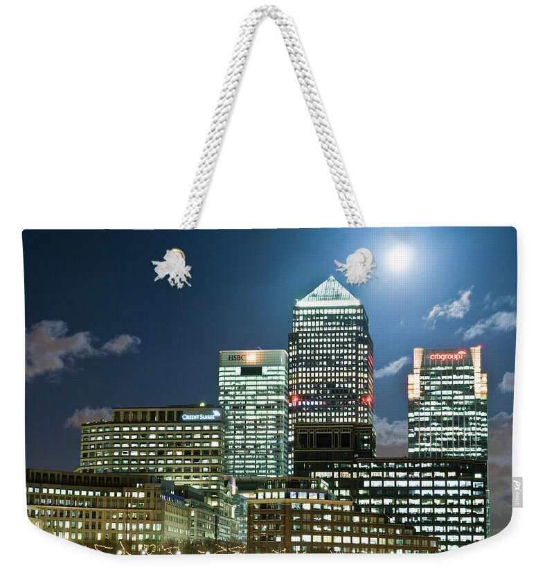 Canary Wharf Weekender Tote Bag featuring the photograph Canary Wharf At Night #2 by John Harper