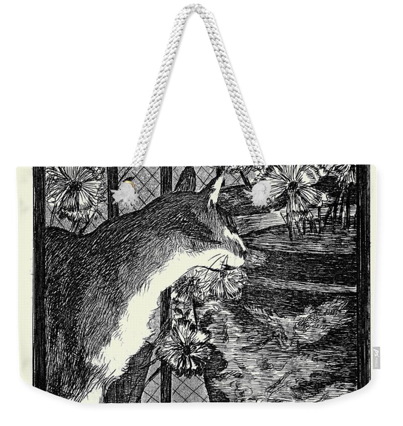 Cat Weekender Tote Bag featuring the painting Cat and Flowers #2 by Edouard Manet