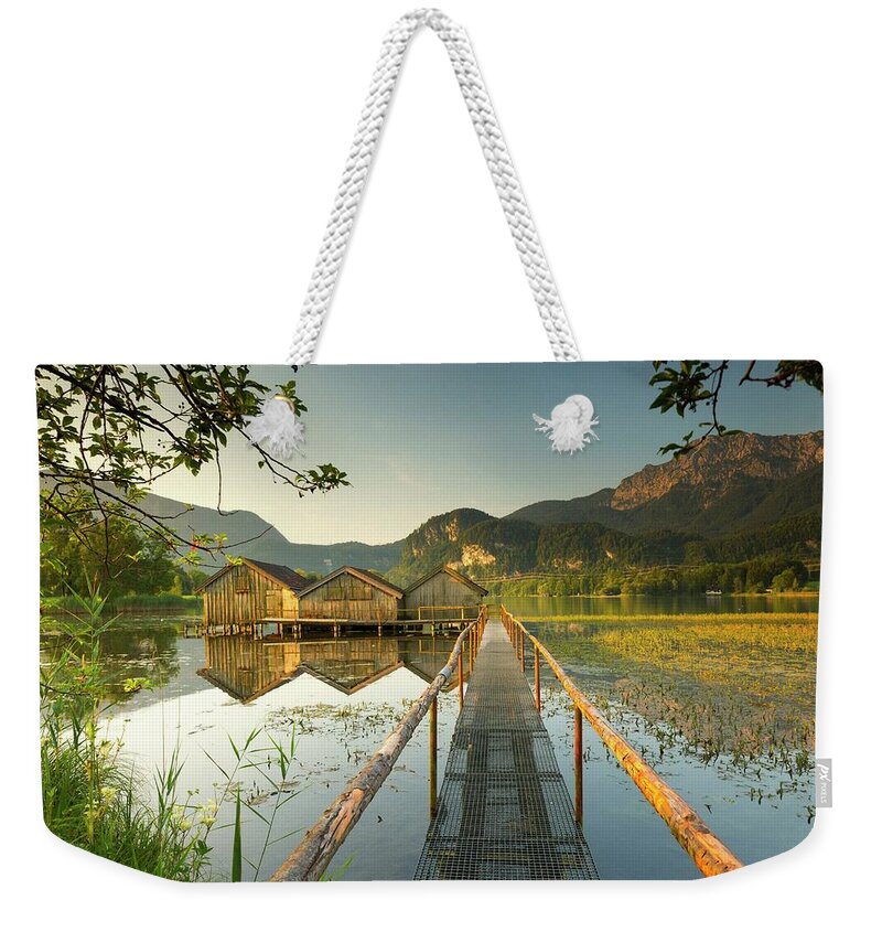 Estock Weekender Tote Bag featuring the digital art Germany, Bavaria, Upper Bavaria, Kochelsee Lake At Sunrise #2 by Maurizio Rellini